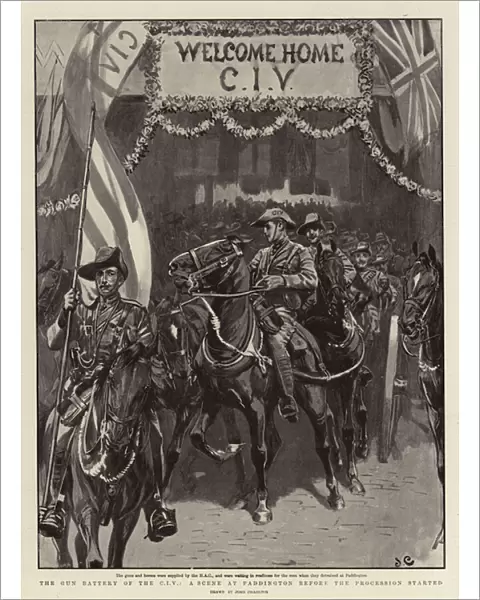 The Gun Battery of the CIV, A Scene at Paddington before the Procession started (litho)