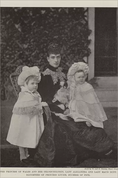 The Princess of Wales and her Grandchildren, Lady Alexandria and Lady Maud Duff, Daughters of Princess Louise, Duchess of Fife (b  /  w photo)