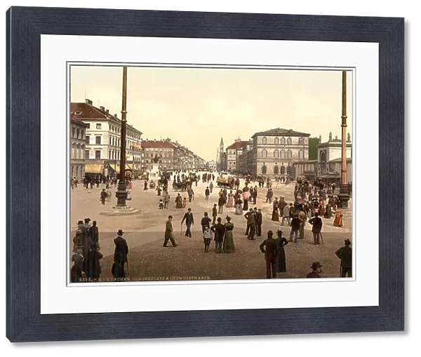 Street Scene, Odensplatz and Ludwigstrasse, Munich, Bavaria, Germany, c. 1900 (photochrom)