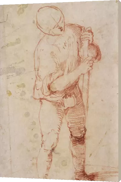 A Standing Man Holding a Staff (chalk on paper)