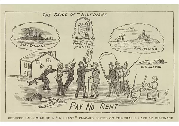 Reduced Fac-simile of a 'No Rent'Placard posted on the Chapel Gate at Kilfinane (engraving)
