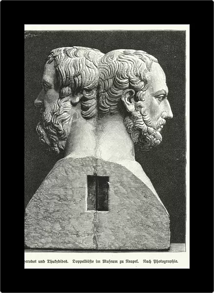 Double bust of Herodotus and Thucydides, Ancient Greek historians (litho)