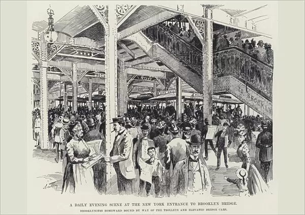 A Daily Evening Scene at the New York Entrance to Brooklyn Bridge (litho)