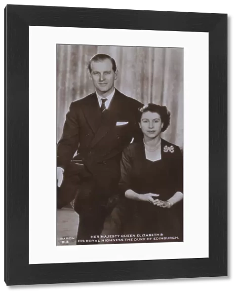 Her majesty Queen Elizabeth and his royal highness the Duke of Edinburgh (b  /  w photo)