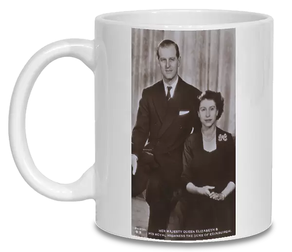 Her majesty Queen Elizabeth and his royal highness the Duke of Edinburgh (b  /  w photo)