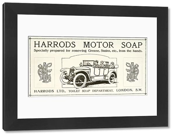 Advertisement for Harrods motor soap (litho)