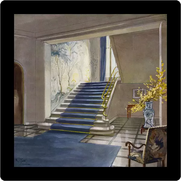 1930s interiors: Staircase (colour litho)