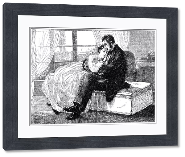 Illustration depicting the acceptance of a proposal for marriage, 1873 (engraving)