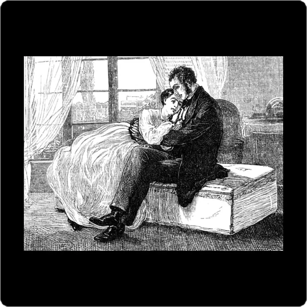 Illustration depicting the acceptance of a proposal for marriage, 1873 (engraving)