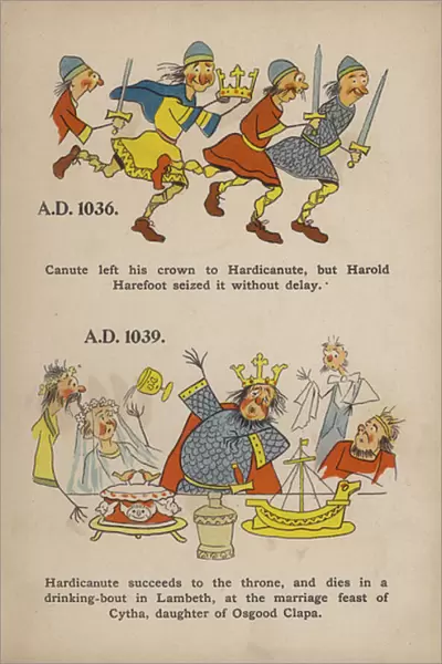 Comic Early English History: Hardicanute, Harold Harefoot (colour litho)