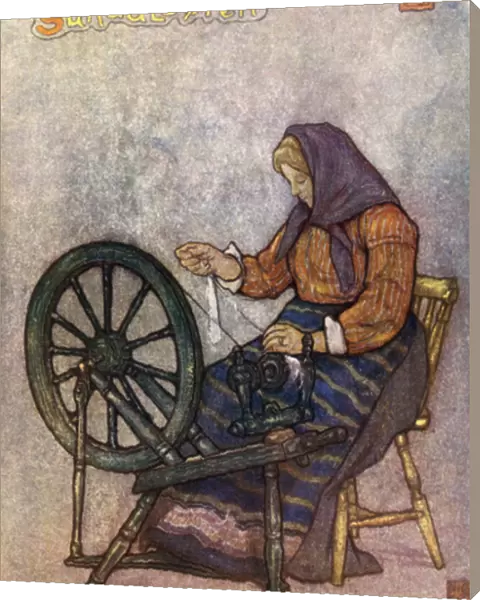 Norway: Woman Spinning, Sundalsoren (colour litho)
