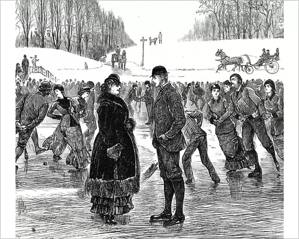 Engraving depicting a middle-aged couple ice skating