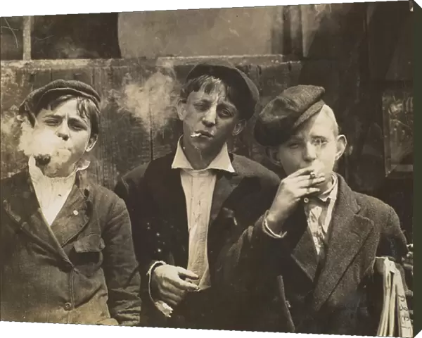 Three Young Newsboys Smoking, Saint Louis, Missouri, USA, 1910 (b  /  w photo)