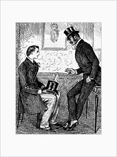 Two gentlemen smoking a cigar and talking after dinner, 1850