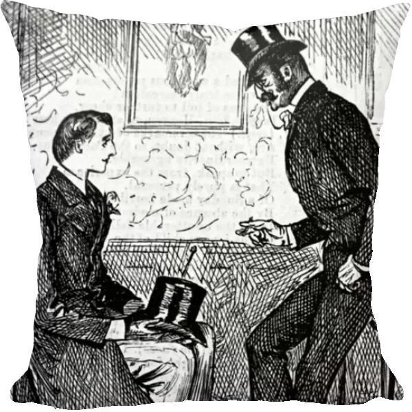 Two gentlemen smoking a cigar and talking after dinner, 1850