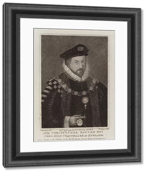 Sir Christopher Hatton, Lord Chancellor of England and favourite of Queen Elizabeth I (engraving)