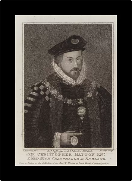 Sir Christopher Hatton, Lord Chancellor of England and favourite of Queen Elizabeth I (engraving)