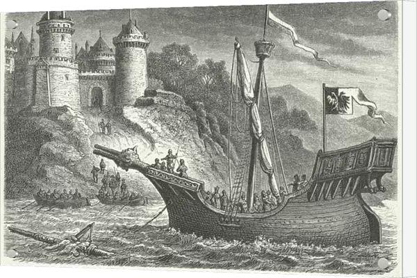 A merchant ship of the Hanseatic League (engraving)