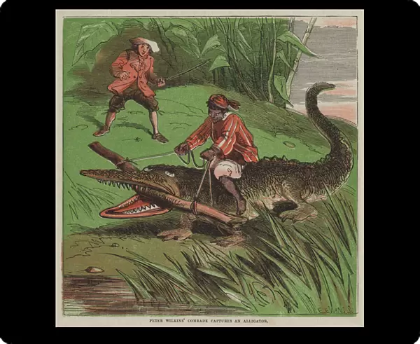 Peter Wilkins comrade captures an alligator (colour litho)