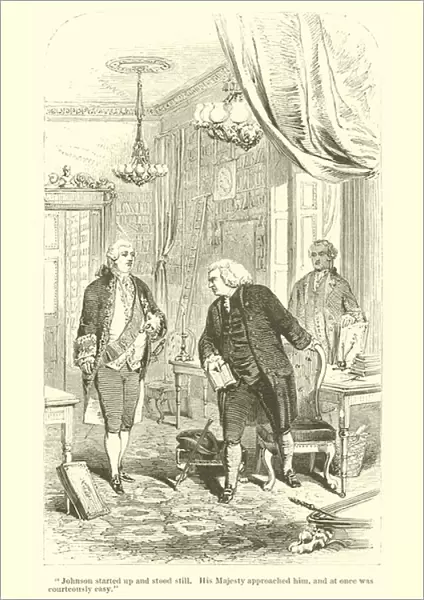 Johnson started up and stood still, his Majesty approached him, and at once was courteously easy (engraving)