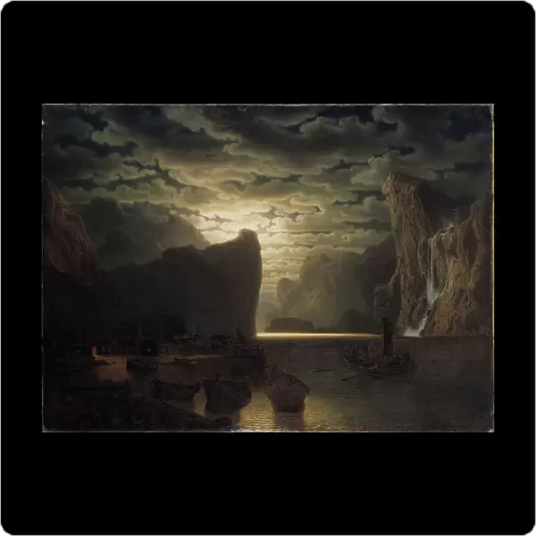 Norwegian Fjord in Moonlight, 1861 (oil on canvas)