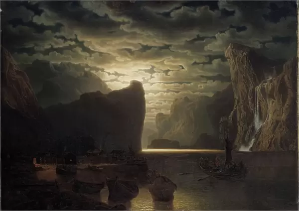 Norwegian Fjord in Moonlight, 1861 (oil on canvas)