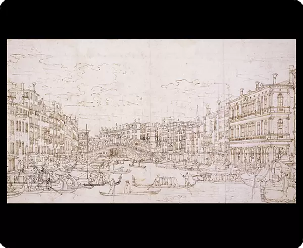The Grand Canal, Venice, with the Rialto Bridge from the South, (black chalk