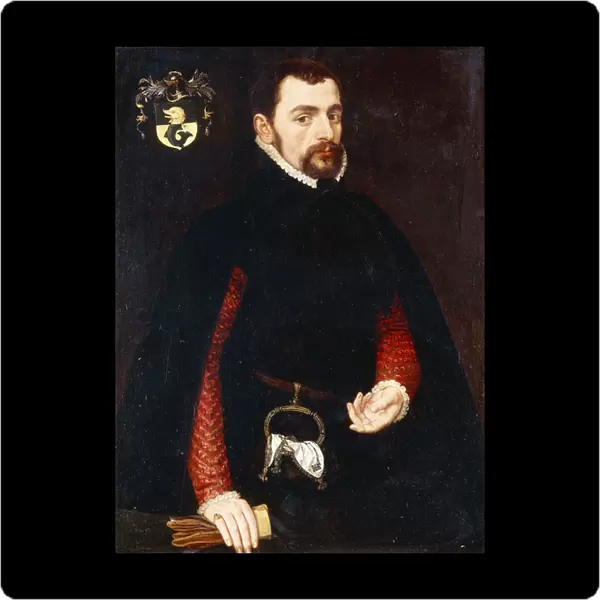 Portrait of a Gentleman aged 28, three-quarter length, in a black doublet with red