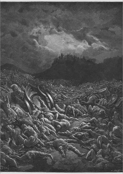 Gustave Dore Bible: The destruction of the armies of the Ammonites and Moabites (engraving)