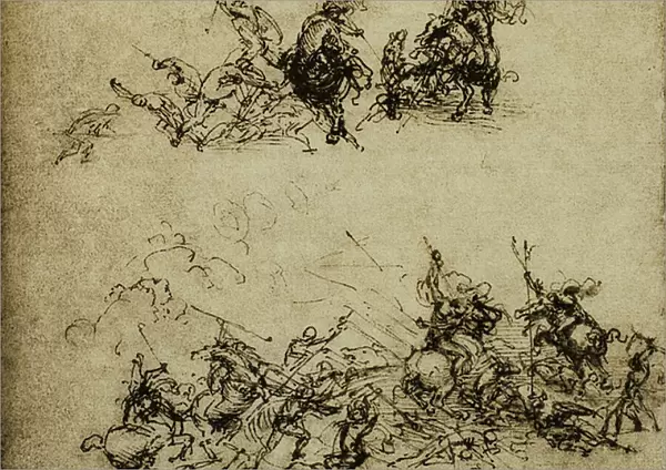 Battle scene; drawing by Leonardo da Vinci. Gallerie dell Accademia, Venice