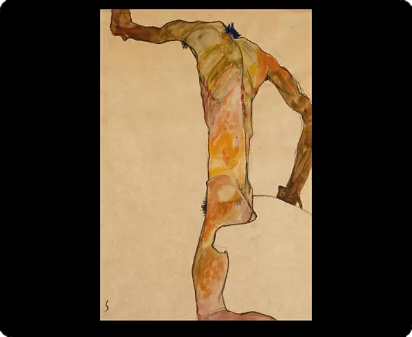 Male Nude; Mannlicher Akt, 1910 (watercolour, gouache and charcoal on paper)