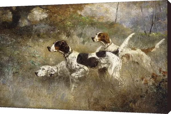 The Setters Three, Bob, Bill and Ginger on a triple point, 1927 (oil on canvas)