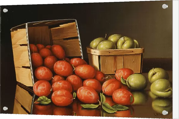 Baskets of Plums, (oil on canvas)