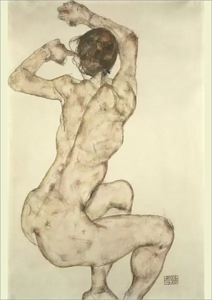 A Crouching Nude, 1915 (pencil and gouache on paper)