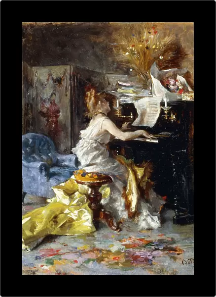 Woman at a Piano, (oil on panel)