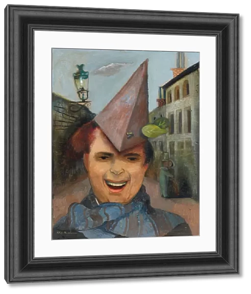 Self-portrait with a Paper Hat and Blue Scarf, c. 1936 (oil on plywood)