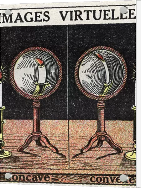 Light reflexion: virtual image with concave mirror (left) and convex mirror (right)