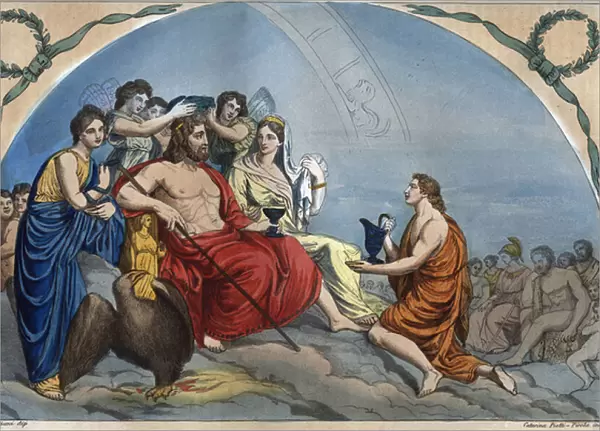 The Council of the Gods (or Assembly of the Gods): Zeus on Olympus surrounds divinites