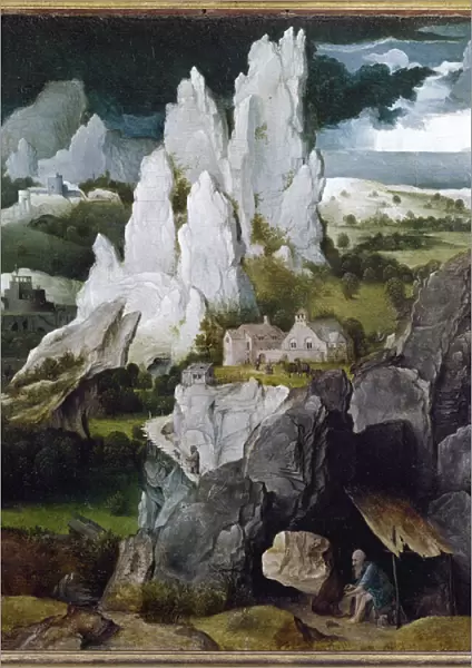 St Jerome in a rocky landscape (oil on wood, 16th century)
