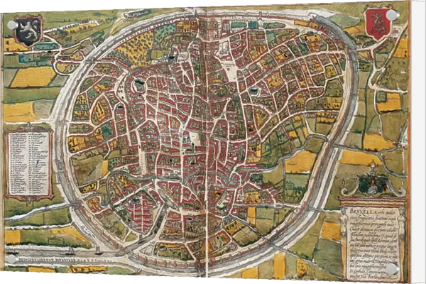 Plan of the city of Brussels, 1572 (coloured engraving)