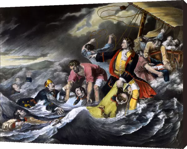 Tsar Peter I the Great (1672-1725) saves soldiers from drowning during a storm