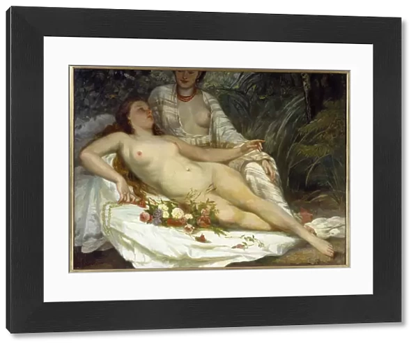 Bathers says two naked women. Painting by Gustave Courbet (1819-1877), 1858