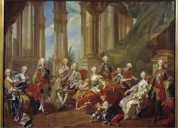 King Philip V (1683 - 1746) of Spain and his family. Sketch by Louis Michel Van Loo