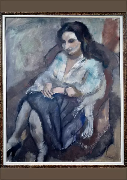 Portrait of Andree. Portrait of a sitting woman. Painting by Jules Pascin (1885-1930)