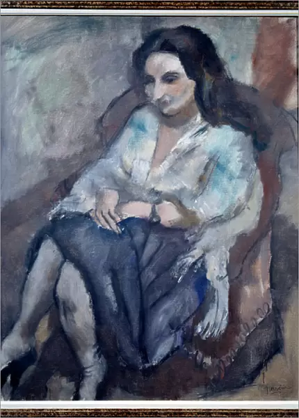 Portrait of Andree. Portrait of a sitting woman. Painting by Jules Pascin (1885-1930)