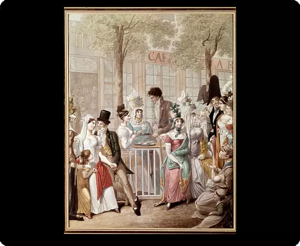 The terrace of the cafe de la Rotonde in Paris in 1814. Lithograph by George Emanuel