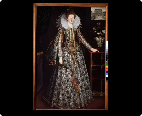 Portrait of a lady of the Florentine nobility Derriere her a representation of the Pitti