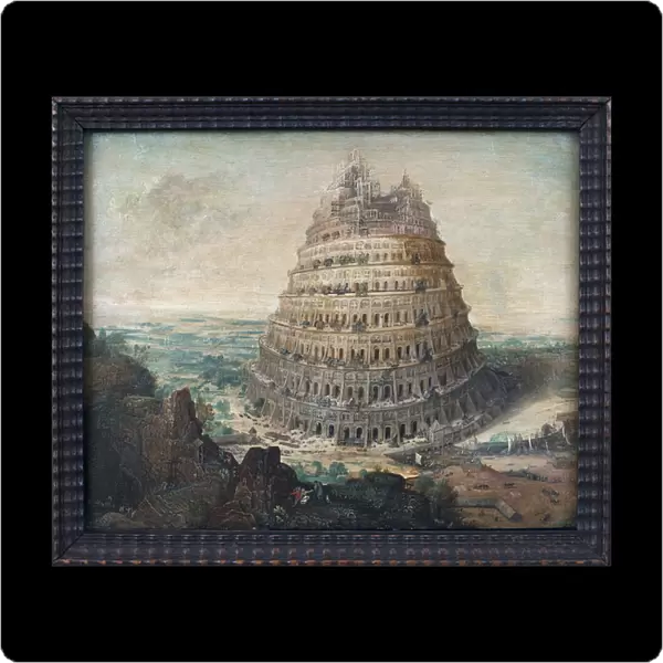 Babel Tower. Painting by Lucas Van Valkenborch (circa 1535-1597), oil on wood