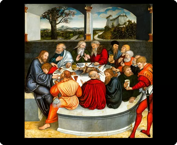 The Last Supper (with Luther amongst the Apostles). Reformation altarpiece par Cranach
