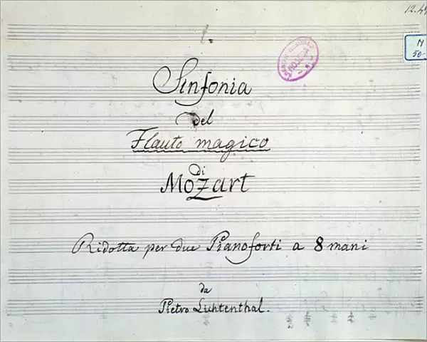 First page of the symphony score reduced to two pianos and eight hands of Die Zauberflote